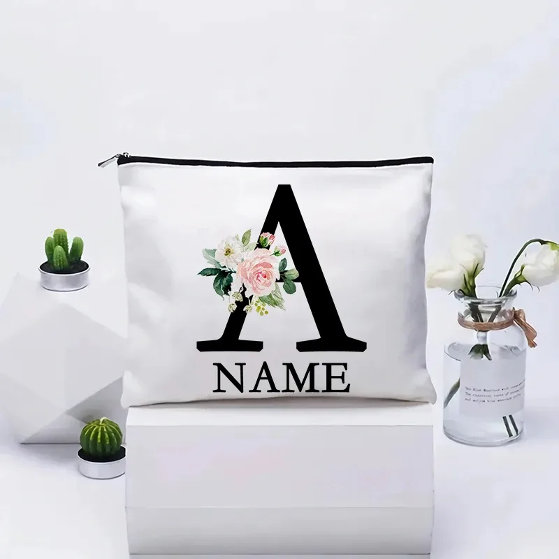 trousse de maquillage personnalisée avec nom, trousse de maquillage de voyage, trousse de maquillage de mariage, pochette cosmétique en toile pour fête, organisateur, cadeaux pour femme