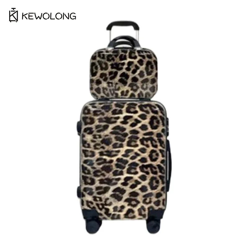 ensemble de bagages 2 pièces à imprimé léopard, valise rigide à roulettes avec serrure et rotation à 360° ° valise de voyage légère à roulettes
