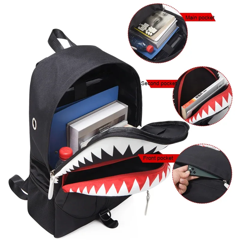 sac à dos de mode usb charge nuit lumineux requin sac à dos pour ordinateur portable étudiants sac de poitrine adolescents sacs d'école sac de voyage