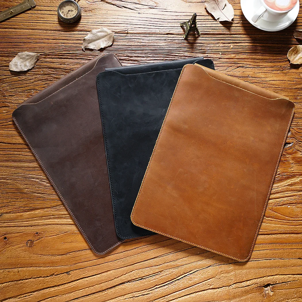 housse de protection matelassée en cuir de vache pour ordinateur portable, étui personnalisé pour macbook pro 12 "13" 14 pouces