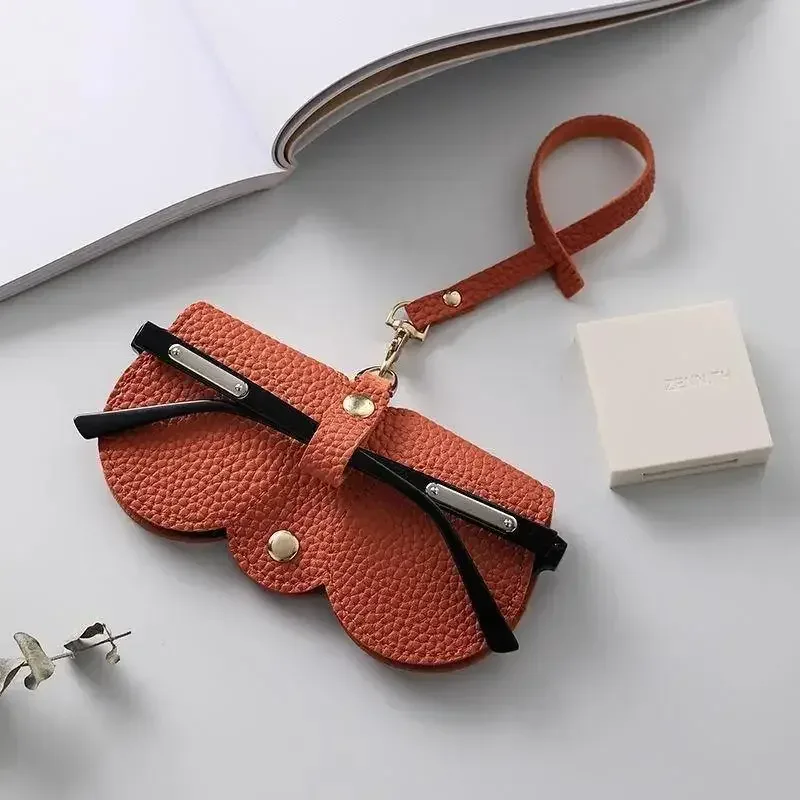 étui à lunettes en cuir pu gaufré litchi, mignon, avec cordon, pour lunettes de soleil et de lecture, sac de rangement portable de voyage