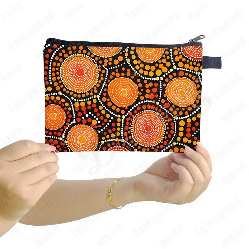 trousse de maquillage à imprimé points aborigènes australiens, sac de rangement pour rouge à lèvres et téléphone, pochette de toilette pour femme, motif culturel indigène