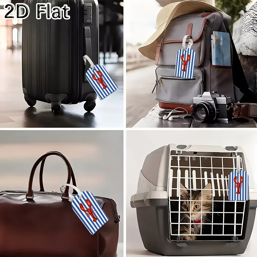 étiquette de bagage à motif homard avec rayures bleues et blanches, étiquette d'identification pour valise de voyage, accessoire pour sacs à bagages