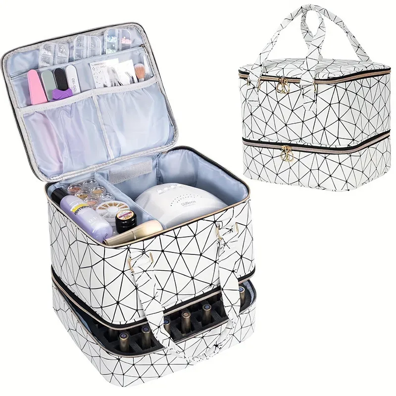 sac organisateur de vernis à ongles à 3 couches, capacité de 60 flacons, en pu imperméable, portable, étui de rangement pour manucure, sac organisateur de maquillage détachable