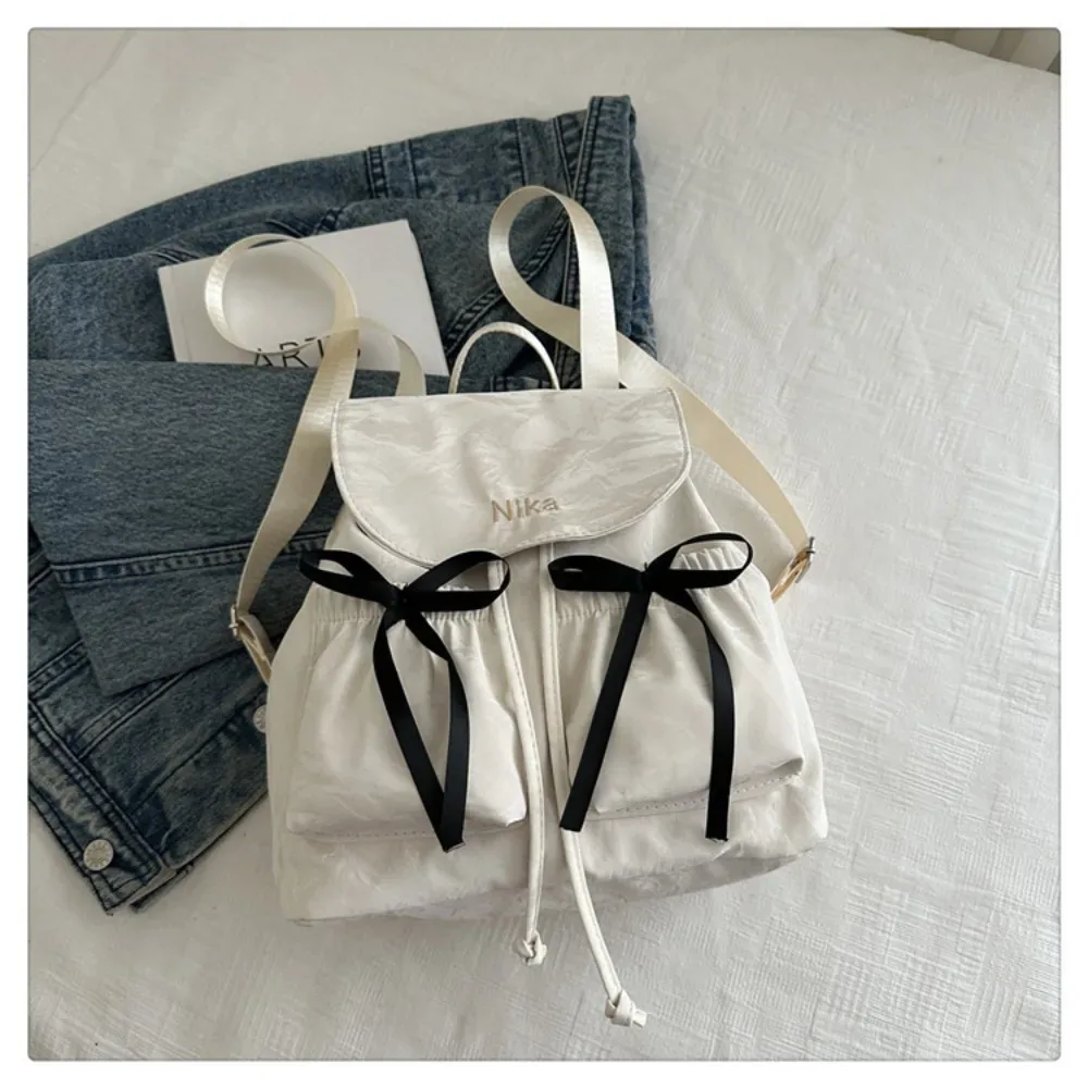 mode mignon noeud femmes sac à dos cordon grande capacité étudiants bookbag couleur unie école sac à dos voyage