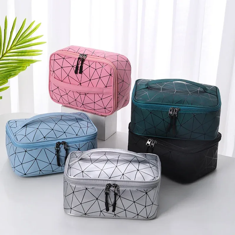sac de maquillage en pu pour femmes, nouveau design de marque, portable, grande capacité, étanche, sac de rangement pour toilettes de voyage, bx018