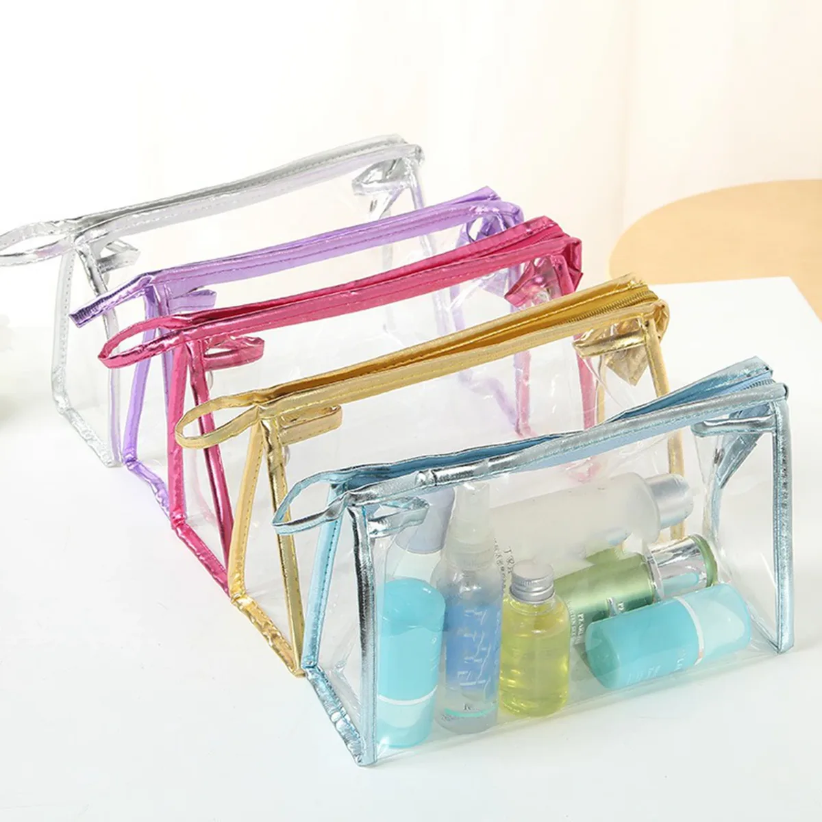 sac de maquillage à main transparent, 1 pièce, sac de rangement à la mode pour femmes, trousse de toilette de voyage, chignon officiel