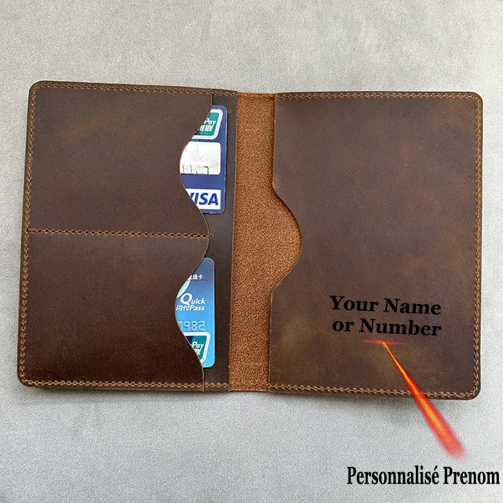 protege passeport personnalisé en cuir avec noms, porte-passeport 100% en cuir véritable gravé personnalisé,passeport personnalisé prenom