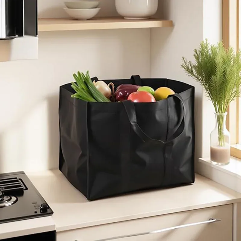 Sacs de courses réutilisables noirs, sacs de courses pliables, ensemble de rangement polyvalent