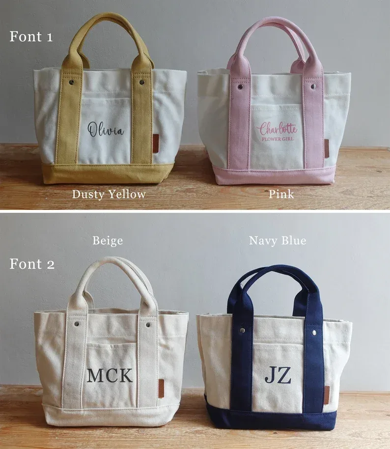 mini sac fourre-tout bateau en toile personnalisé, sac personnalisé, sac à main en toile, guest de mariage personnalisé, sacs de fille de fleur, sacs cadeaux