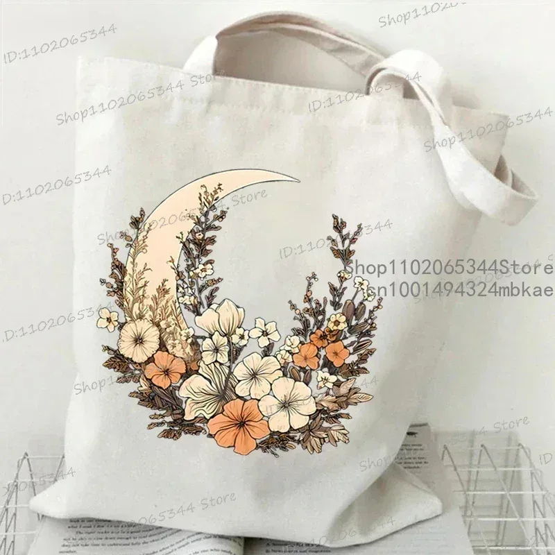 floral lune femmes shopping fourre-tout sacs toile grande capacité étudiant décontracté plante style sac à bandoulière fleur sauvage femmes sacs à main