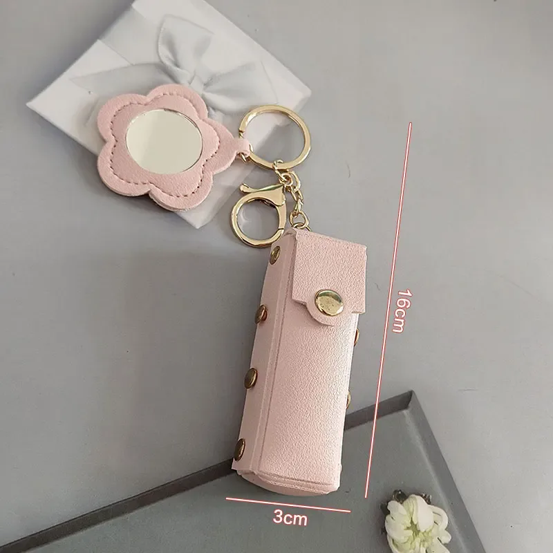 pochette de rouge à lèvres en cuir portable, porte-clés, breloque de sac, housse de protection créative avec miroir, sac à dos, décoration cadeau