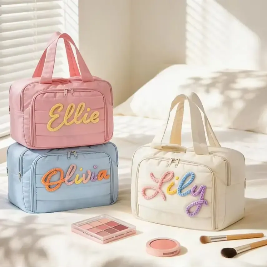 sac de toilette extensible et pliable personnalisé, sac de toilette de voyage personnalisé avec crochet de suspension, cadeau pour demoiselle d'honneur