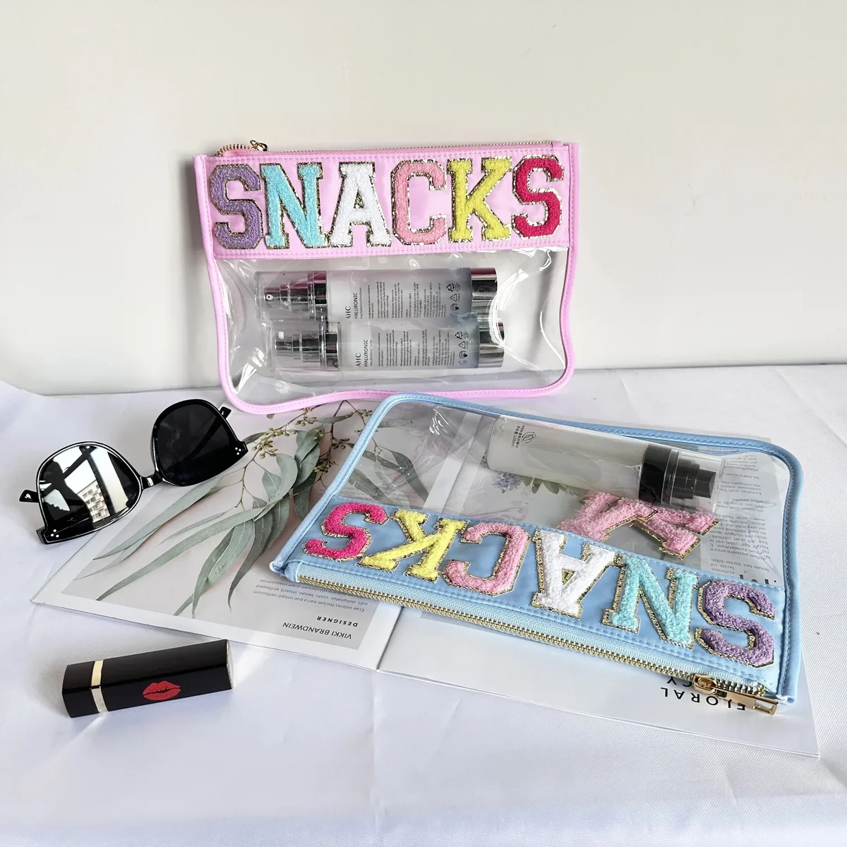 pvc lettre motif graphique voyage aéroport grande capacité portable sac de rangement de maquillage de poche