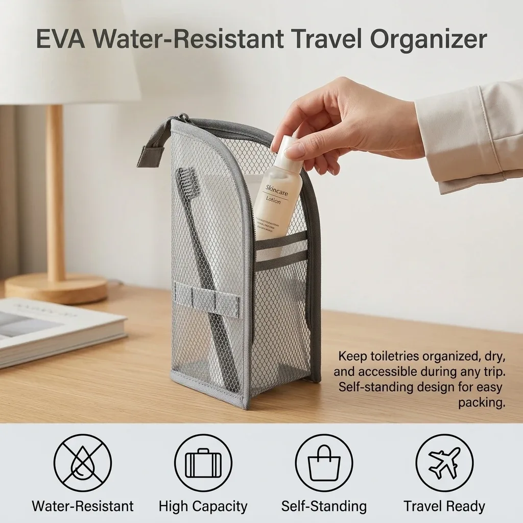 trousse de toilette autoportante en eva, étanche, organisateur de voyage portable, pochette de lavage pour cosmétiques, idéale pour les voyages d'affaires et les escapades de fin de semaine.