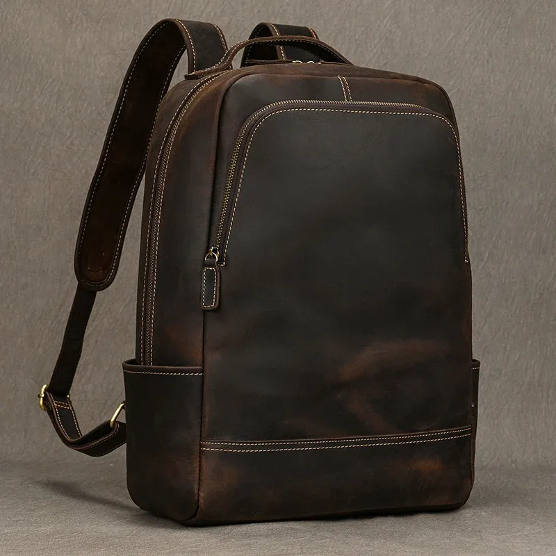 2025 nouveauté sac à dos en cuir ordinateur sac à dos 15.6 pouces pochette d'ordinateur pour hommes sacs de voyage vintage sac à dos d'affaires hommes
