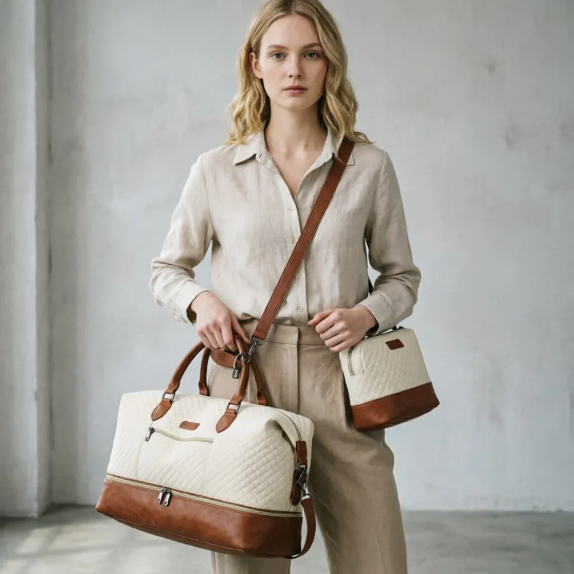 lot de 3 sacs de voyage grande capacité, sac à main tendance, sac à bandoulière avec sac à bandoulière croisé et trousse de toilette avec compartiment à chaussures, sac de voyage pour le week-end et les voyages d'affaires