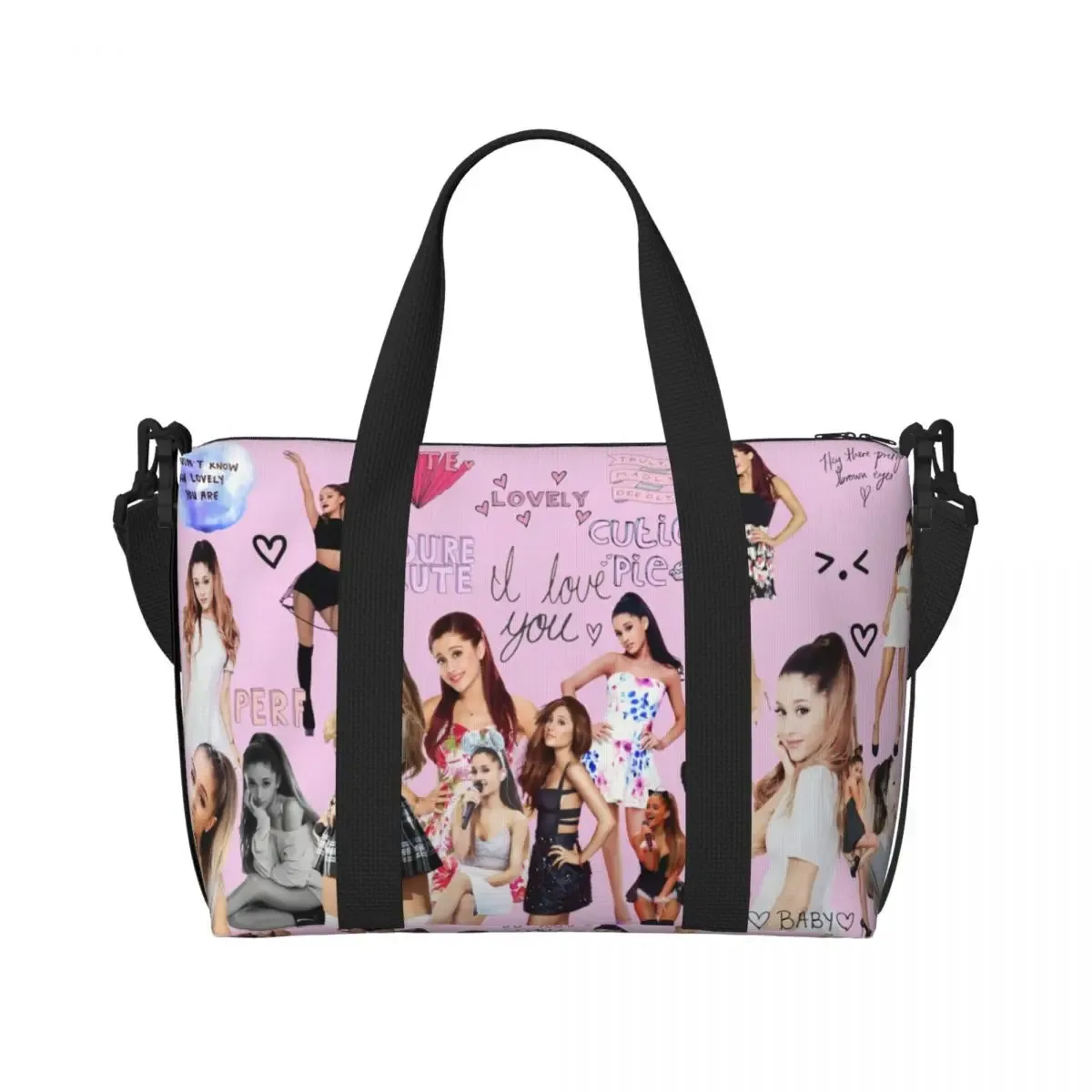 sac fourre-tout personnalisé ariana grande pop music pour femmes, sacs de voyage de grande capacité pour chanteur américain, plage, gymnastique
