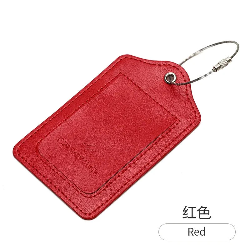 étiquette de bagage en cuir pu avec boucle de câble anti-perte et couvercle de protection de la vie privée intégré, adaptée aux bagages et sacs de voyage.