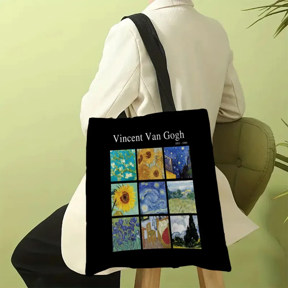 vincent van gogh sac fourre-tout capacitif, sac à bandoulière portable décontracté, sac de courses léger, grand sac en lin réutilisable