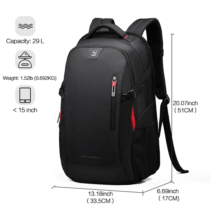 oiwas-sacs d'école en nylon imperméables pour adolescents, sacs à dos pour ordinateur portable de 14 pouces, sac à dos décontracté lancé, sac à dos de voyage pour hommes, 29l