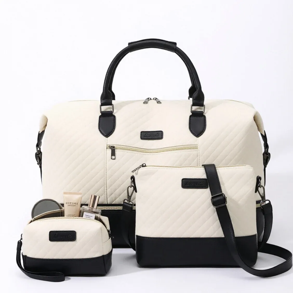 lot de 3 sacs de voyage grande capacité, sac à main tendance, sac à bandoulière avec sac à bandoulière croisé et trousse de toilette avec compartiment à chaussures, sac de voyage pour le week-end et les voyages d'affaires