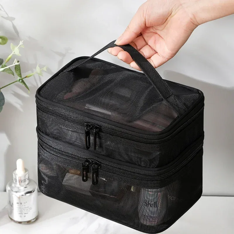 maille transparente pour femme, idéale pour les cosmétiques, le maquillage et les articles de toilette, pour les voyages, le succès des ventes, sac de rangement de maquillage