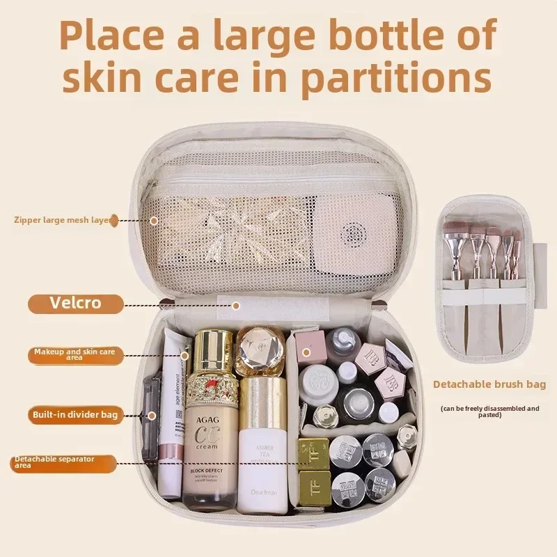 organisateur de pinceaux de maquillage portable, sac à cosmétiques pliable multi-poches pour femmes, parfait pour les voyages, l'usage quotidien et le rangement en salle de bain