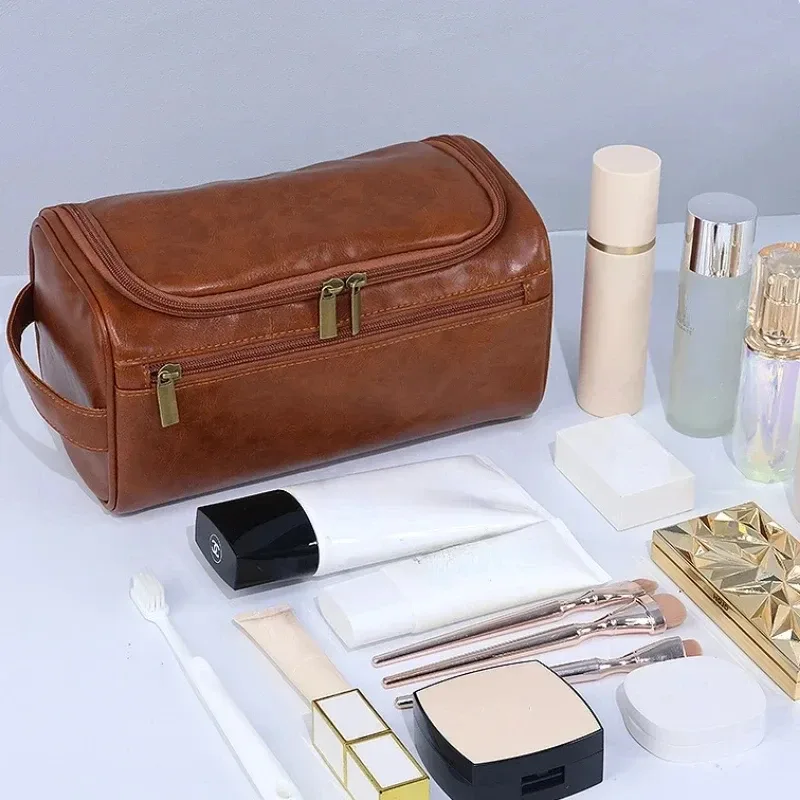 trousse de toilette en cuir pu pour hommes et femmes, kit dopp, trousse de toilette suspendue pour hommes, trousse de toilette de voyage pour voyager, grand sac cosmétique 