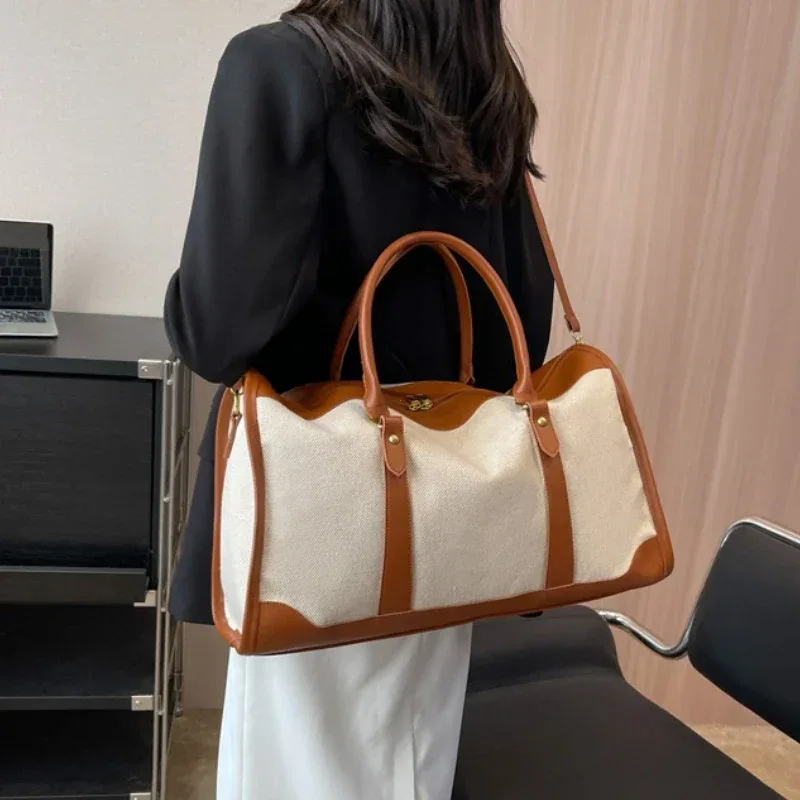 sac à main de rangement de voyage pour femmes, sac de bagages de fitness vintage, sac à bandoulière simple, grand sac en nylon et cuir pu, 2026 sacs à main