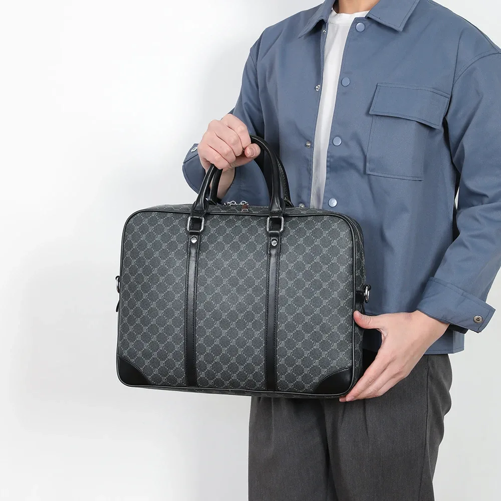 porte documents cuir noir géométrique nylon poignée souple fermeture éclair voyage bureau affaires homme