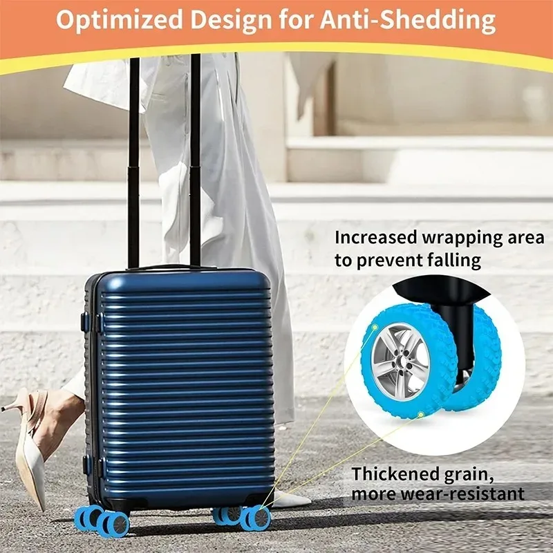 housse de protection en silicone colorée et texturée pour roues de bagages de voyage, réduit le bruit, accessoires de bagages
