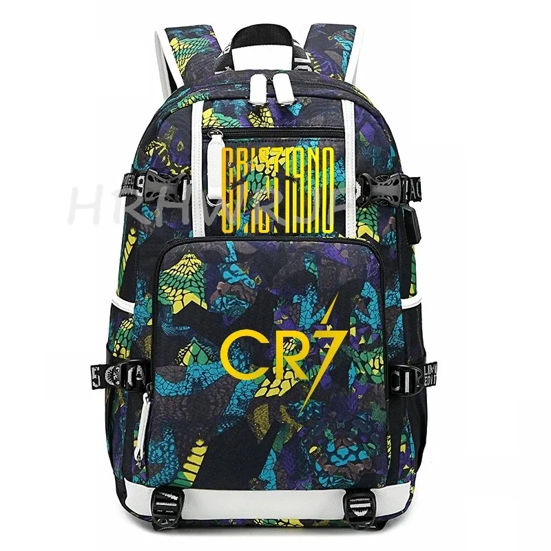sac à dos camouflage cr7 avec usb, sac d'école pour filles et garçons du secondaire, pour adolescents, simple, multi-poches, capacité de voyage, sac à dos de randonnée pour hommes