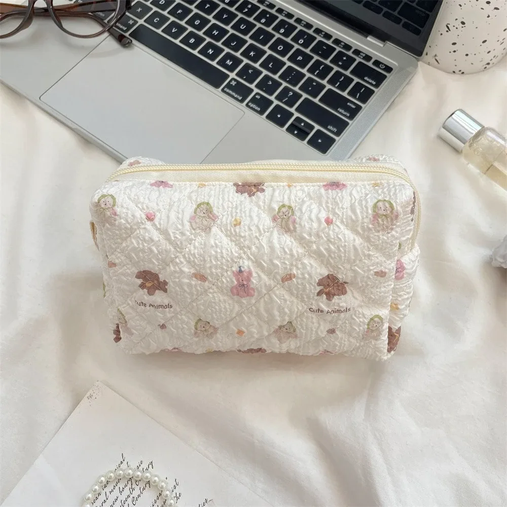 sac de maquillage à fleurs roses pour femmes, mignon, organisateur de voyage, pièces de monnaie cosmétiques, pochette pour filles, sacs à cosmétiques carrés à fermeture éclair de dessin animé mignon