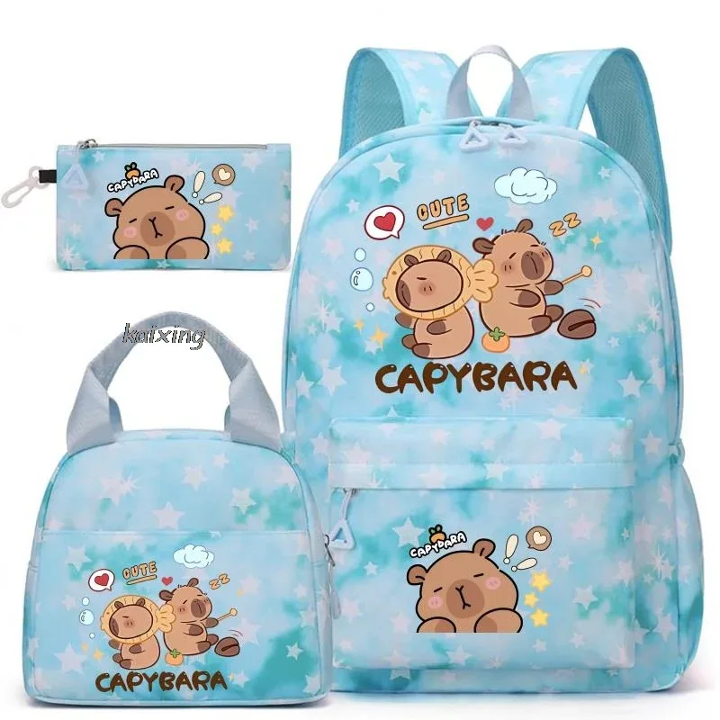 sac dos toile oxford université motifs capybara endormies fond bleu principal petit pochette enfant voyage