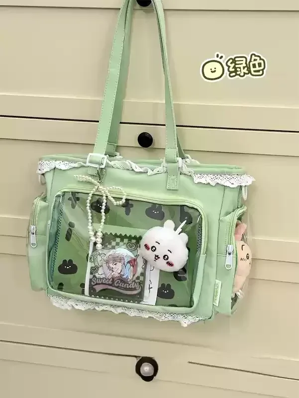 sac à bandoulière itabag anime 2d japonais, motif fille de ballet, grande capacité, avec poche transparente et garniture en dentelle, cadeau pour amis