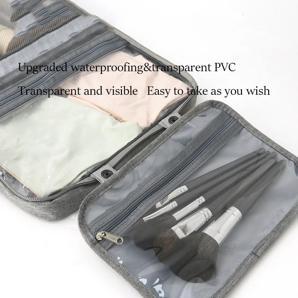 trousse de toilette cosmétique multifonctionnelle, 4 plis, résistante à l'eau, séparation sèche et humide, portable pour voyage, pinceaux cosmétiques, articles de toilette