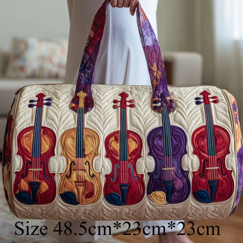 sac de voyage matelassé imprimé en 3d motif violon, sac fourre-tout tendance pour festival de musique, grande capacité, sac de week-end pour les amateurs de musique et les couples