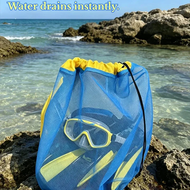 sac de rangement pour jouets de plage, grande capacité, en maille, pour piscine et plage, sac à dos étanche à l'eau pour femmes, idéal pour les jeux aquatiques en extérieur, avec cordon de serrage