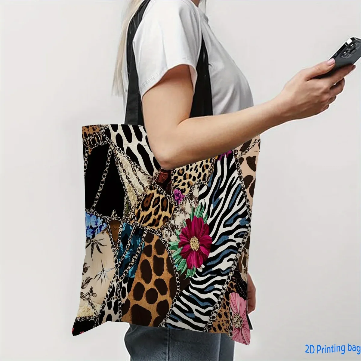 sac fourre-tout grande capacité durable avec chaîne dorée, imprimé léopard et zèbre, idéal pour les voyages, le shopping quotidien et les sorties printanières