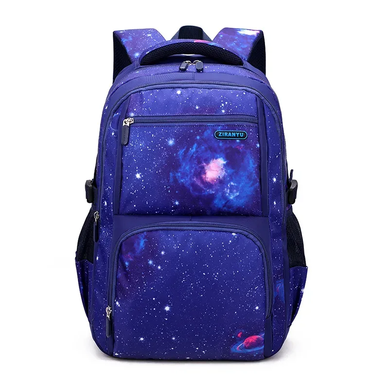 Sac à dos grande capacité style ciel étoilé poisson naturel, sac à dos double épaule pour garçons du collège et du primaire, grande capacité