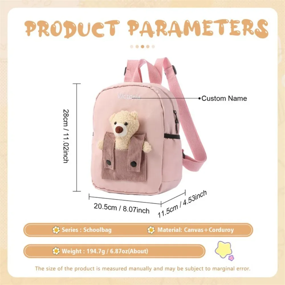 sac à dos personnalisé avec nom brodé d'ours en peluche mignon – sac à dos doux et durable pour le campus quotidien des tout-petits, cadeaux parfaits pour l'école