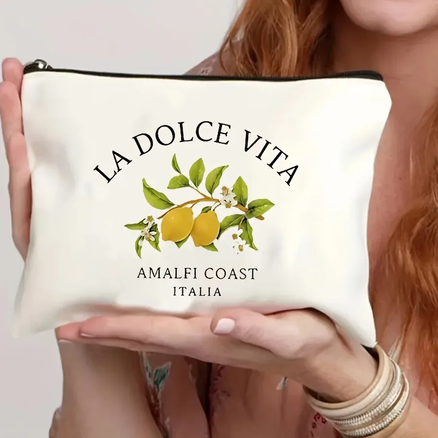 la dolce vita amalfi coast italia pochette à fermeture éclair avec imprimé citron italien, trousse à cosmétiques pour femme, organiseur de toilette pour la plage et les voyages
