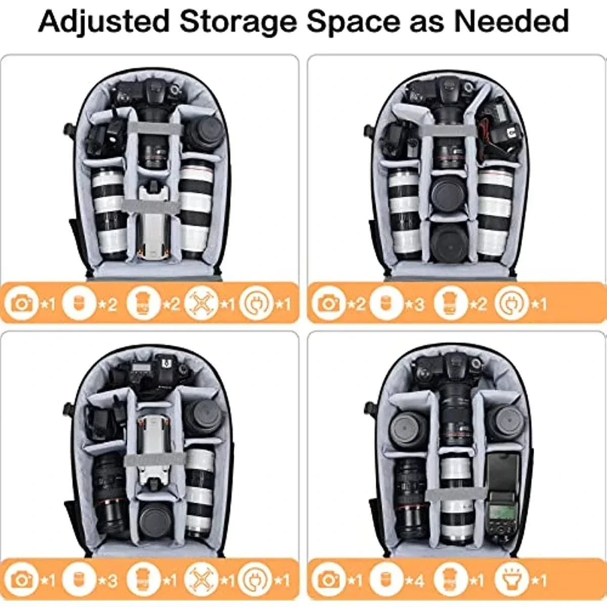 sac à dos pour appareil photo de photographie dslr, coque rigide étanche de 15 à 16 pouces avec support pour trépied et compartiment pour ordinateur portable canon/nikon/sony