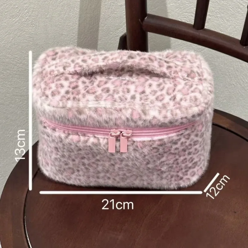 organisateur de toilette de voyage grande capacité, étui de rangement mignon, sac cosmétique imprimé léopard rose, trousse de maquillage pour femme, sac à main