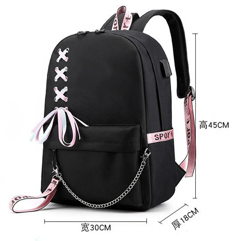 sac à dos scolaire pour étudiants, tendance, sac à dos de voyage, chargeur usb, sac pour ordinateur portable, sacs d'école noirs pour adolescents