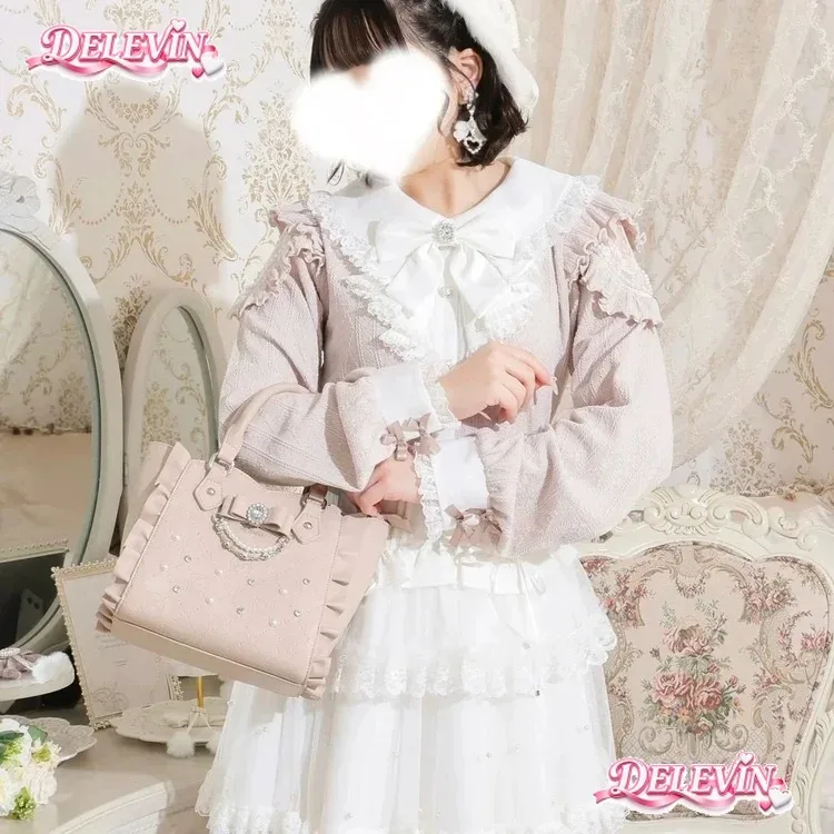 sac lolita style japonais, nouveauté 2026, sac à main mignon pour filles avec nœud, perles et strass, sac fourre-tout polyvalent à bandoulière pour femmes