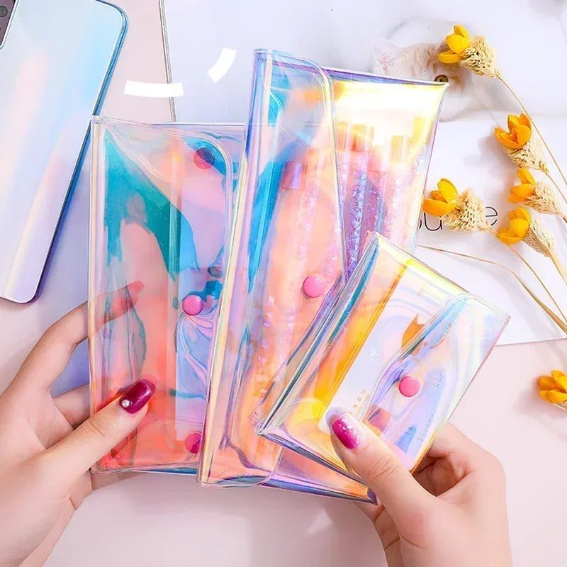 sac à cosmétiques transparent laser pour femmes, trousse à crayons de maquillage transparente, organisateur de toilette de voyage, pochette mignonne