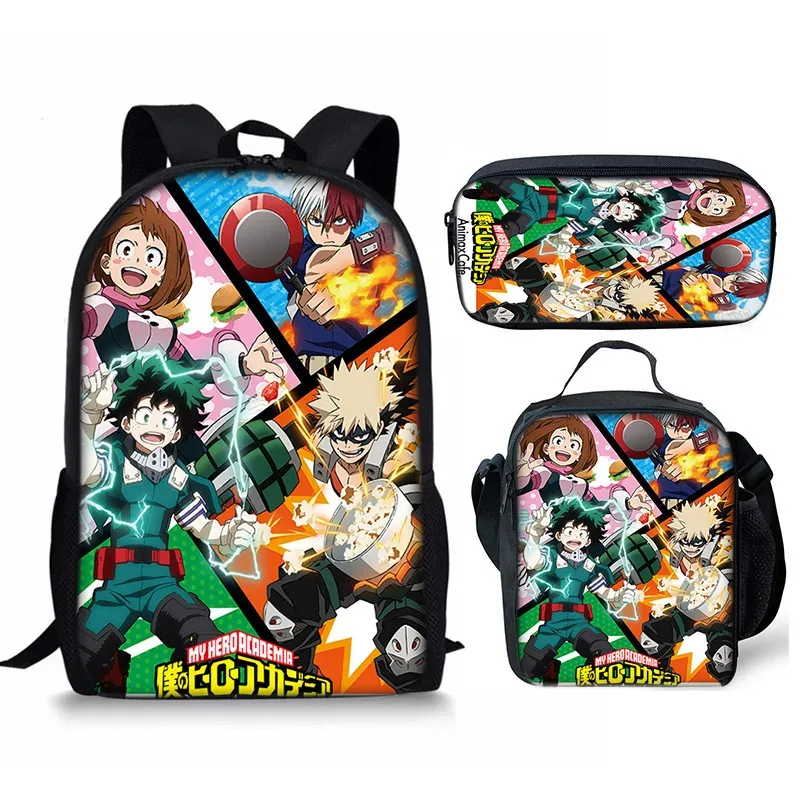 sac à dos my hero academy, ensemble de trois pièces, sac à bandoulière my hero academy, trousse à crayons