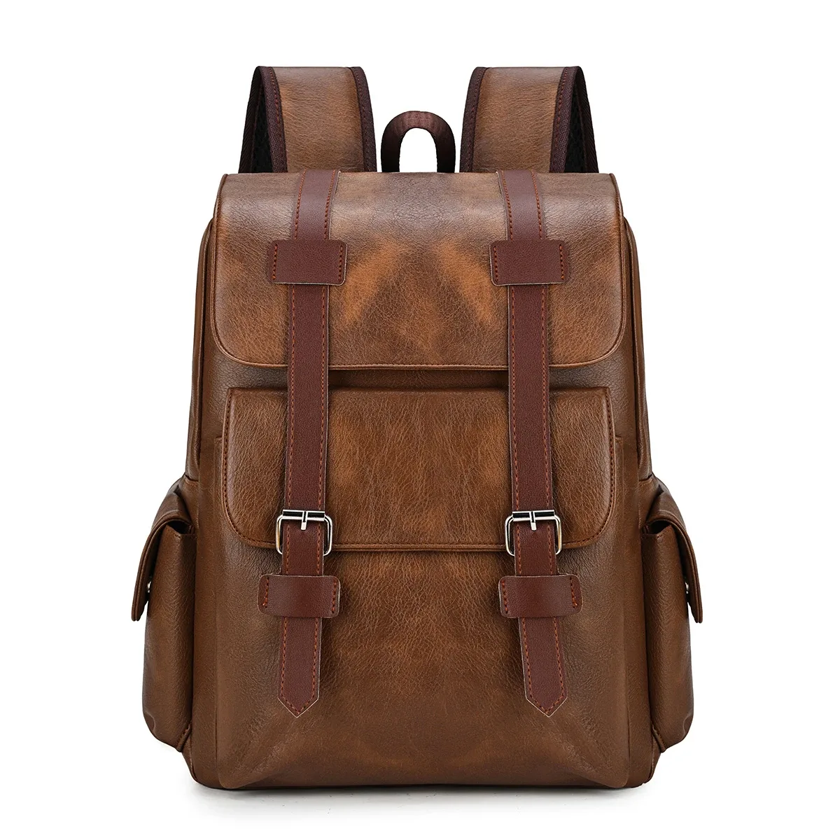 sac à dos rétro à rabat avec boucle, grande capacité, pour étudiants, affaires, ordinateur portable, couple, campus, voyage